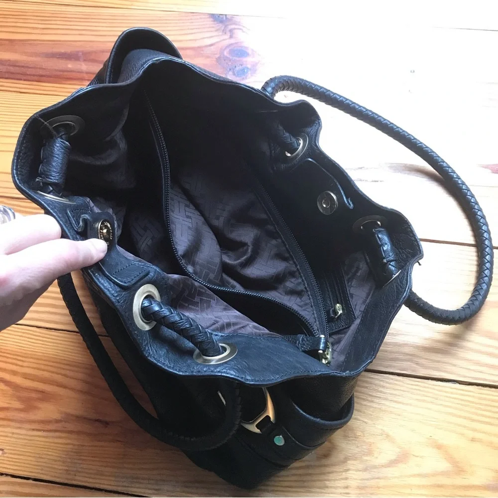Cole Haan Black Leather Hobo Slouch Shoulder Bag, EUC, 18”